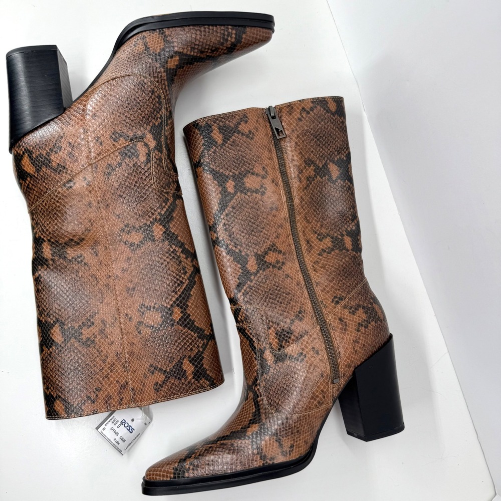 NEW Franco Sarto Snake Print Pointed Toe Block Heel half calf Women's Size 9M